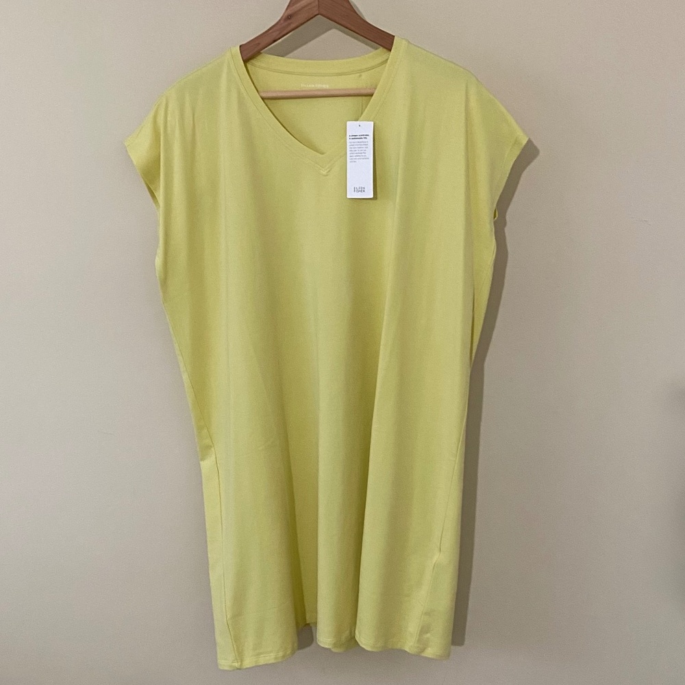 EILEEN FISHER  Pima Cotton Stretch Jersey V-Neck Dress Citrus M